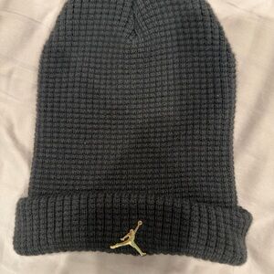 Black Knit Beanie with Gold Logo
